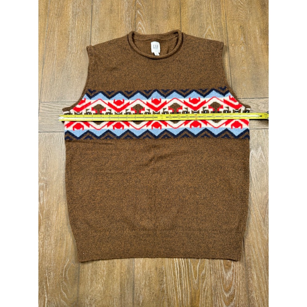 GAP Women's Medium Brown Fair Isle Sweater Vest Wool-Feel Knit Y2K Preppy